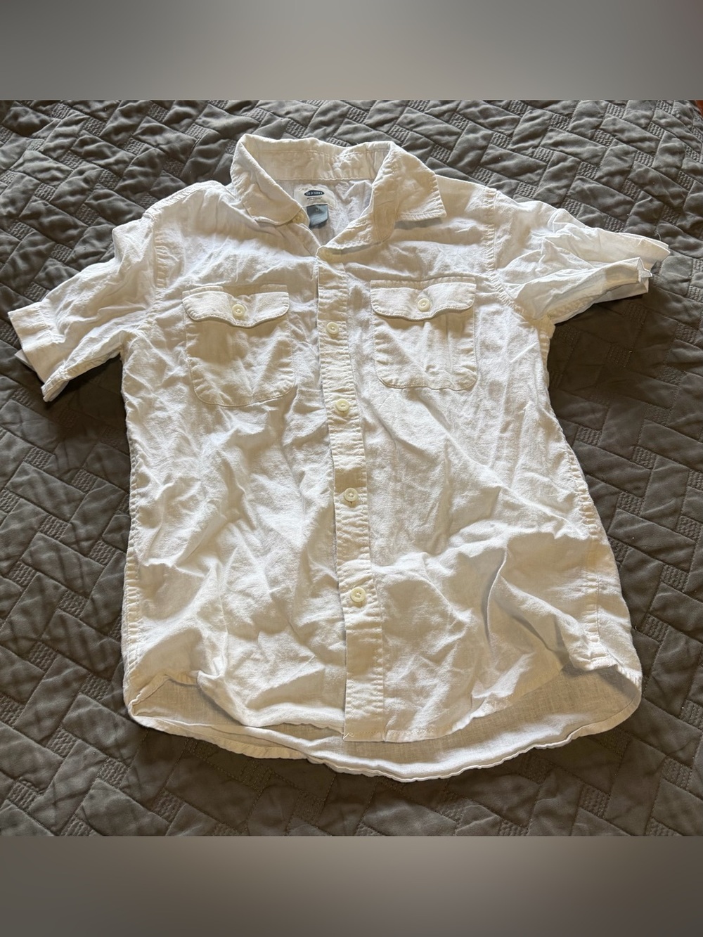OLD NAVY - Kids white button down linen/cotton short sleeve shirt - SIZE M (8)